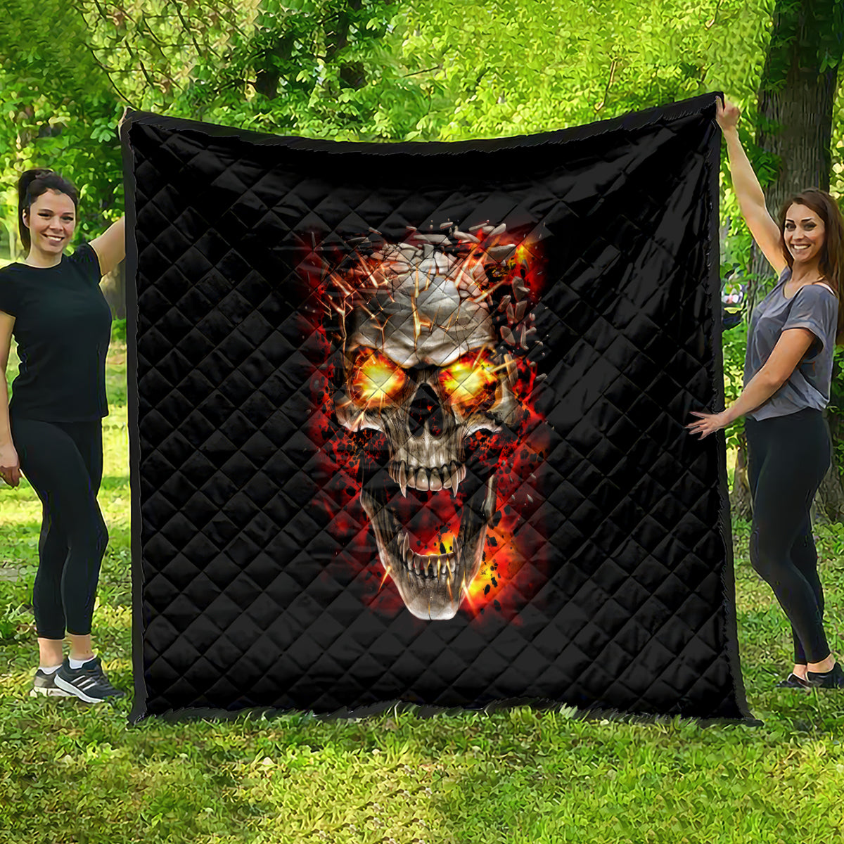 Skull Quilt Fire Skull Tattoo Scream - Wonder Print Shop
