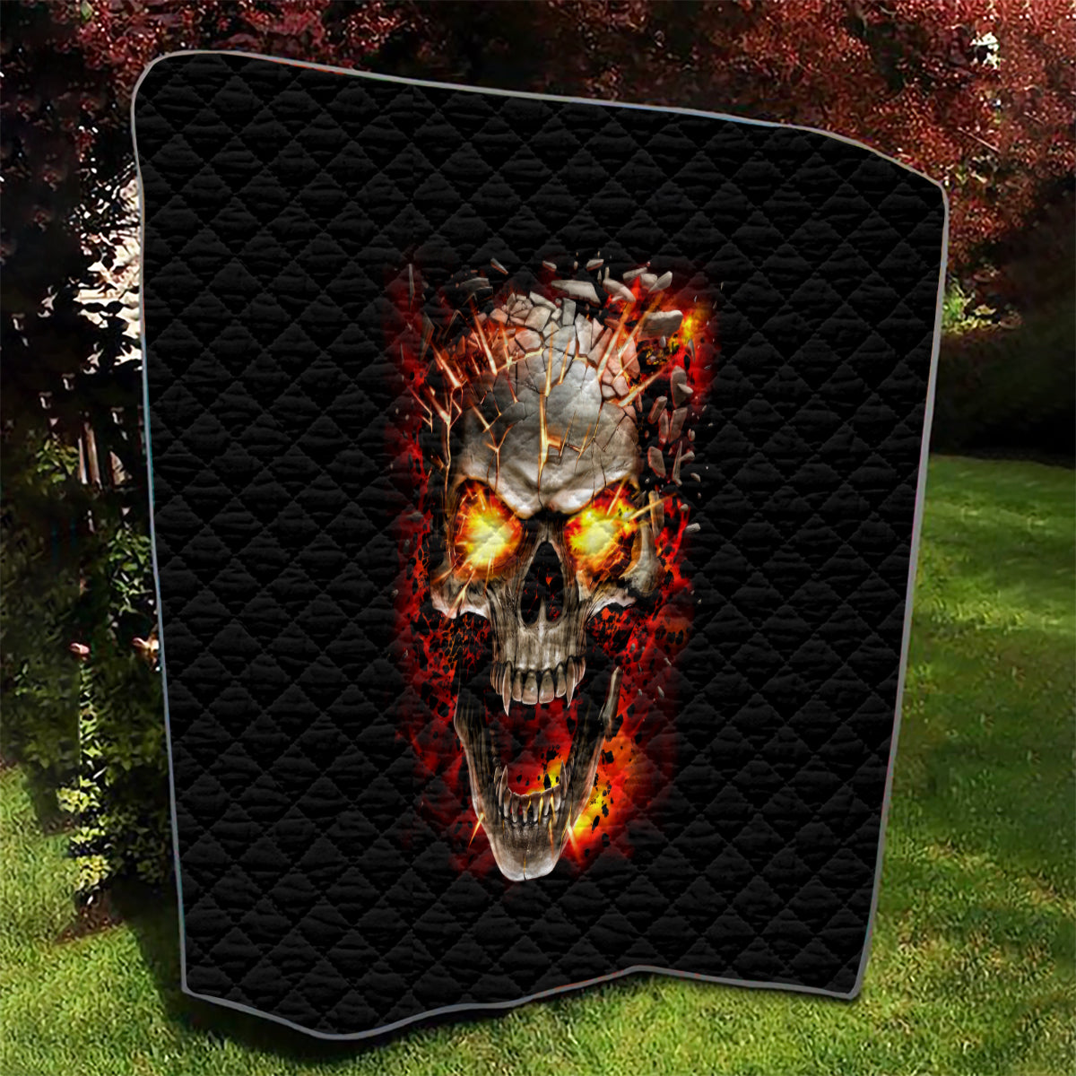 Skull Quilt Fire Skull Tattoo Scream - Wonder Print Shop