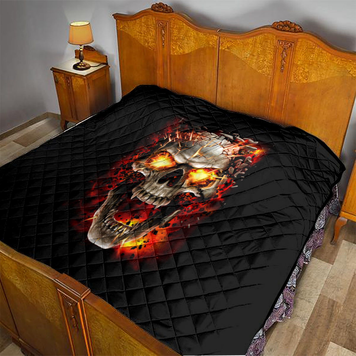 Skull Quilt Fire Skull Tattoo Scream - Wonder Print Shop