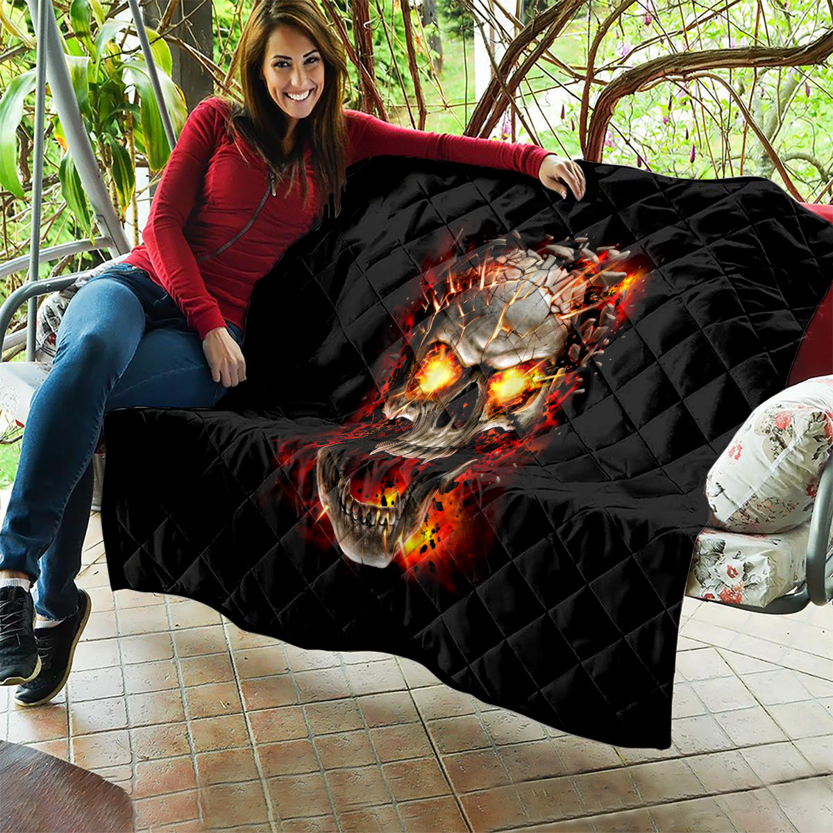 Skull Quilt Fire Skull Tattoo Scream - Wonder Print Shop
