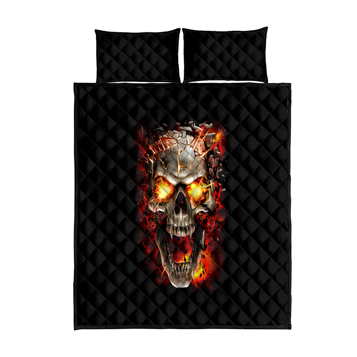 Skull Quilt Bed Set Fire Skull Tattoo Scream - Wonder Print Shop
