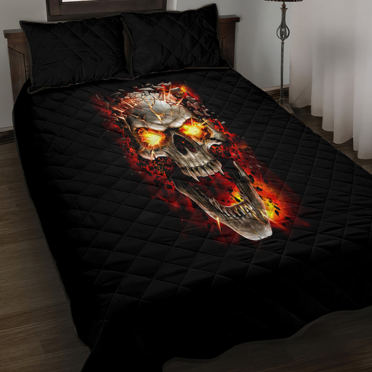 Skull Quilt Bed Set Fire Skull Tattoo Scream - Wonder Print Shop