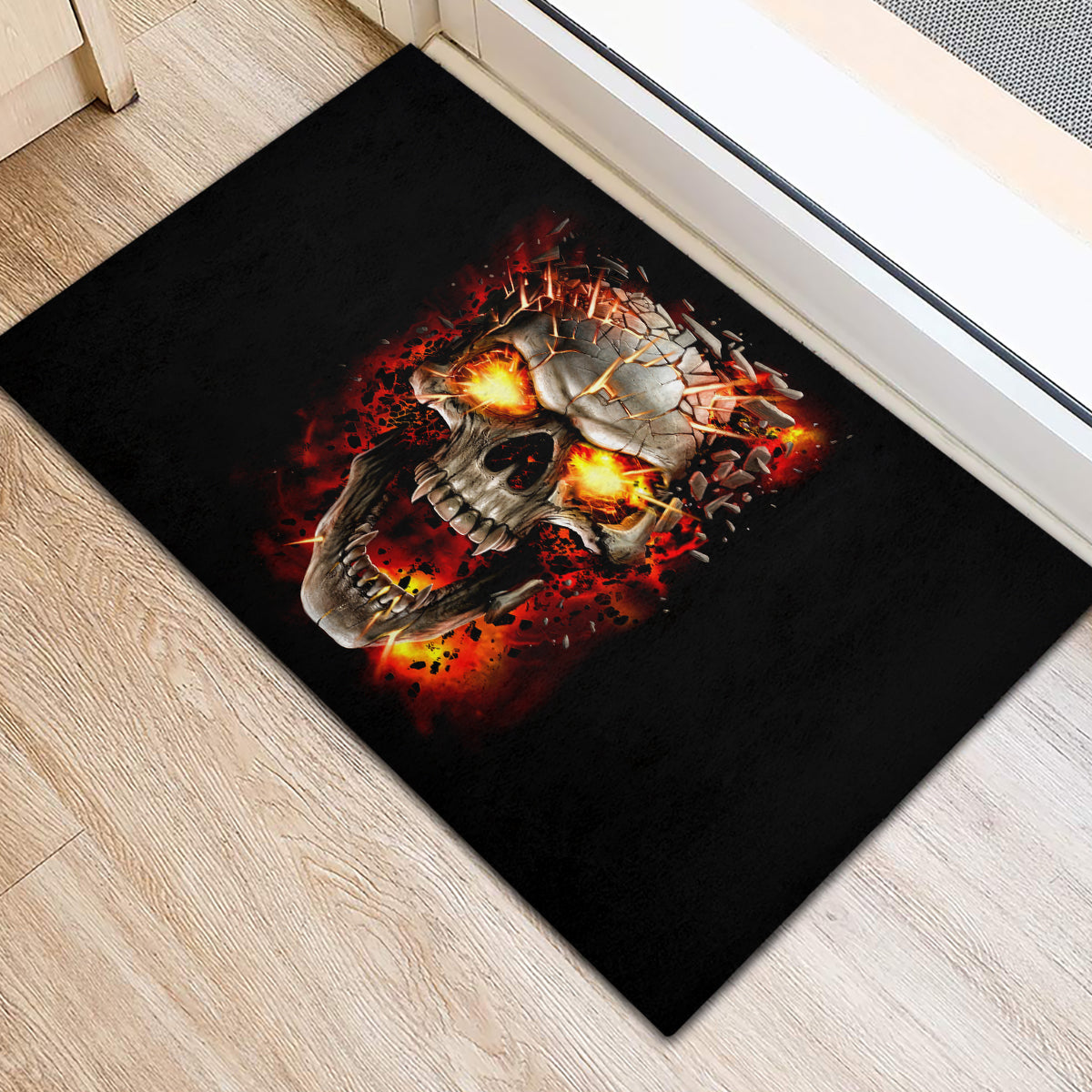 Skull Rubber Doormat Fire Skull Tattoo Scream - Wonder Print Shop