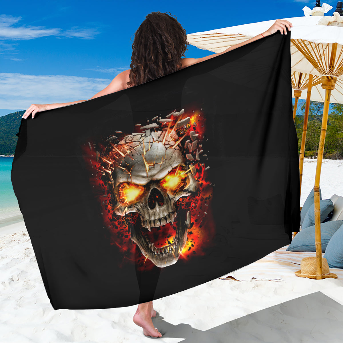 Skull Sarong Fire Skull Tattoo Scream - Wonder Print Shop