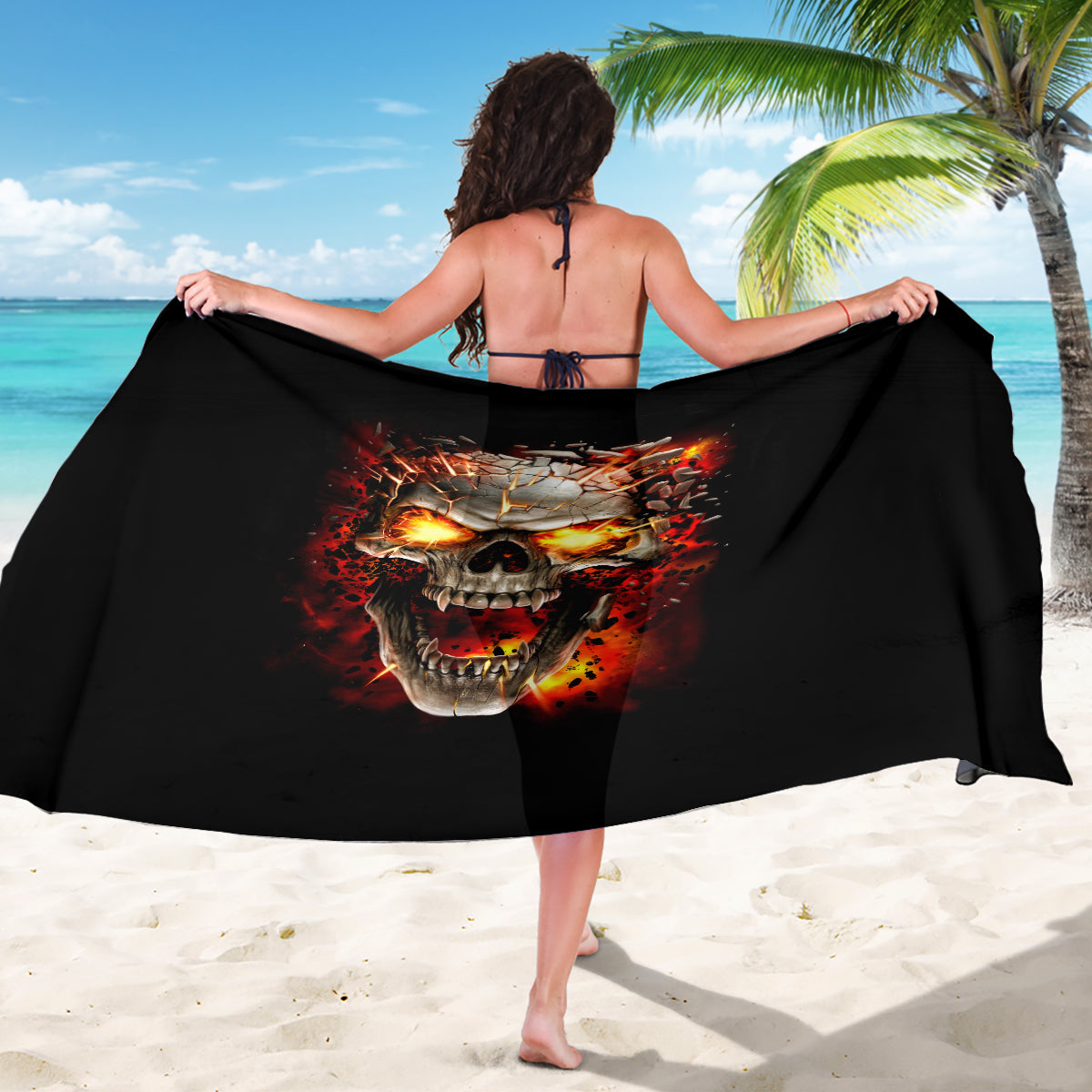 Skull Sarong Fire Skull Tattoo Scream - Wonder Print Shop