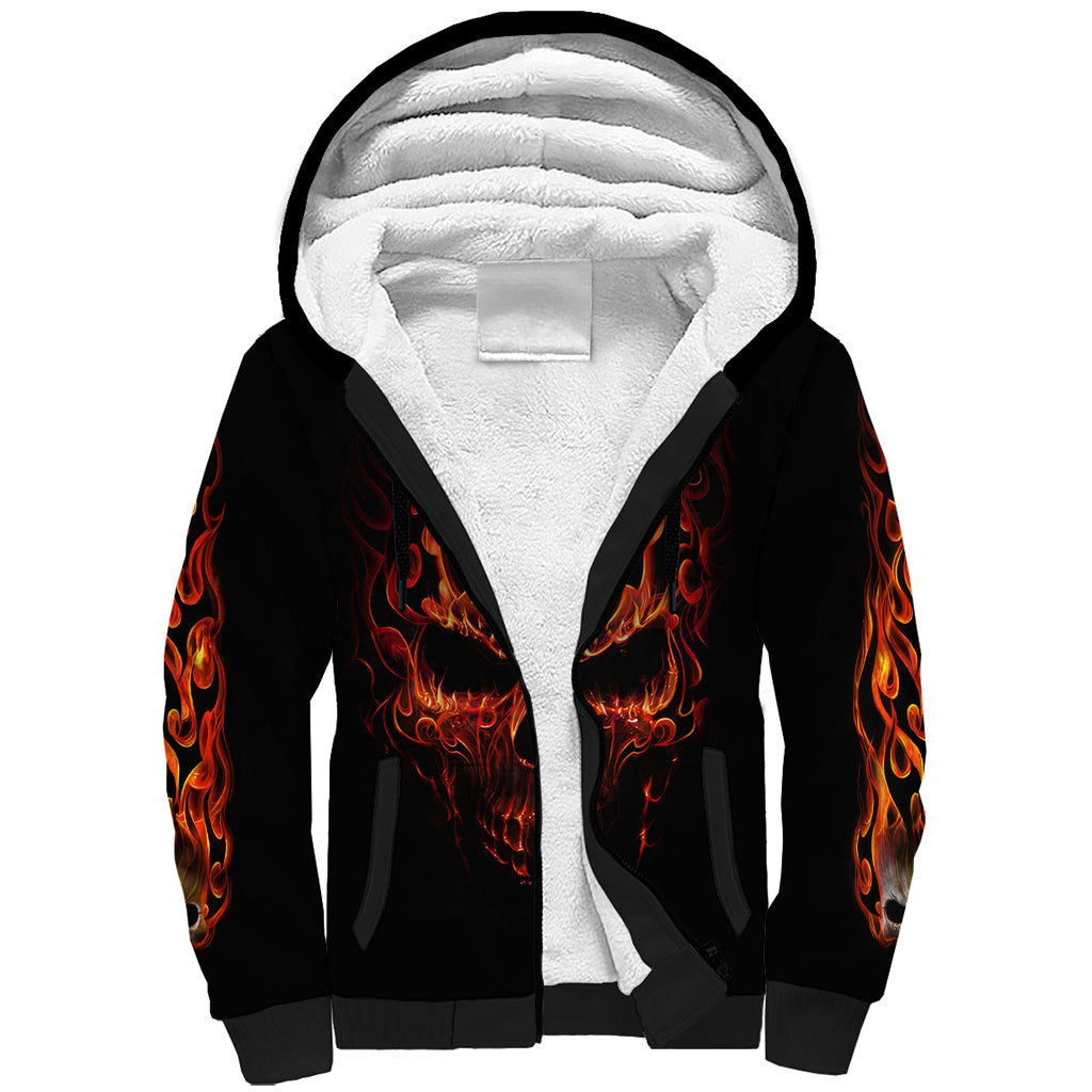 Skull Sherpa Hoodie Fire Skull Tattoo Scream - Wonder Print Shop