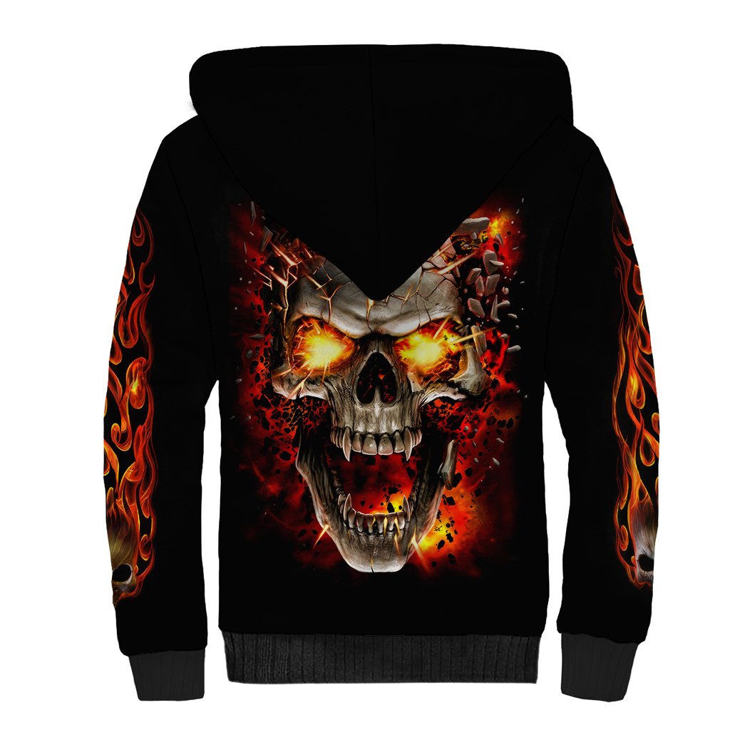 Skull Sherpa Hoodie Fire Skull Tattoo Scream - Wonder Print Shop