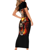 Skull Short Sleeve Bodycon Dress Fire Skull Tattoo Scream - Wonder Print Shop