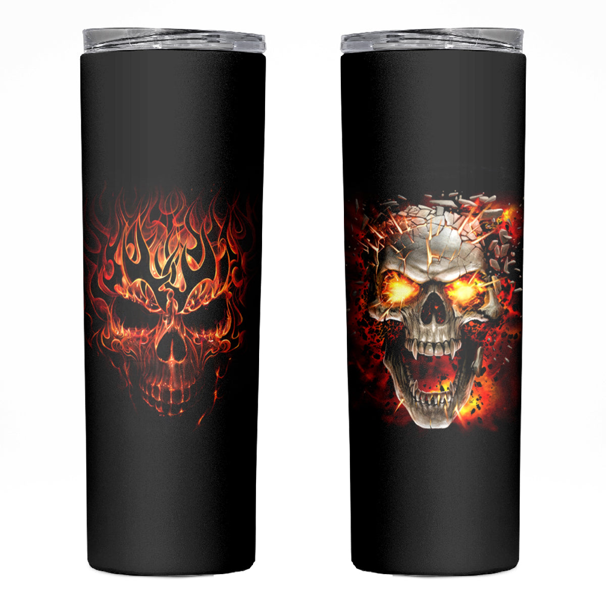 Skull Skinny Tumbler Fire Skull Tattoo Scream - Wonder Print Shop