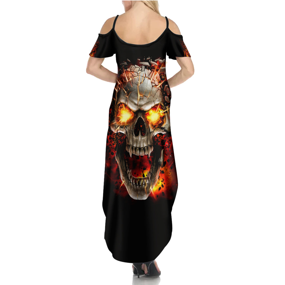 Skull Summer Maxi Dress Fire Skull Tattoo Scream - Wonder Print Shop