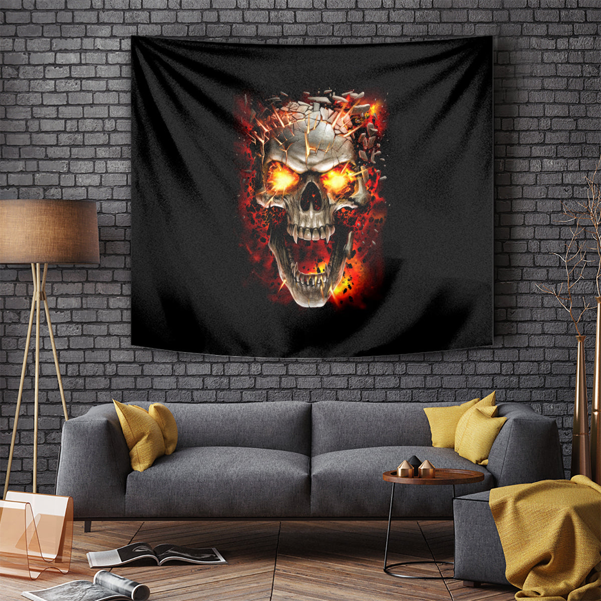 Skull Tapestry Fire Skull Tattoo Scream - Wonder Print Shop
