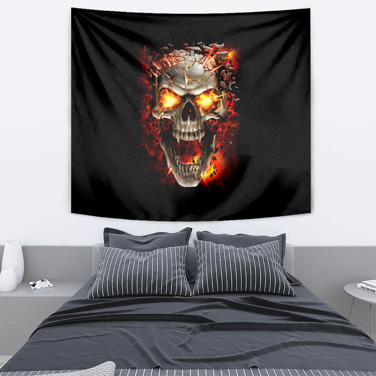 Skull Tapestry Fire Skull Tattoo Scream - Wonder Print Shop
