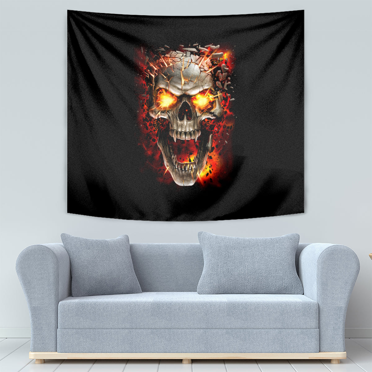 Skull Tapestry Fire Skull Tattoo Scream - Wonder Print Shop
