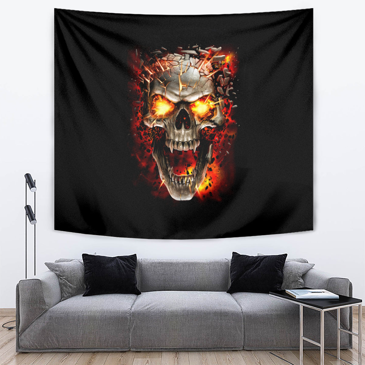 Skull Tapestry Fire Skull Tattoo Scream - Wonder Print Shop