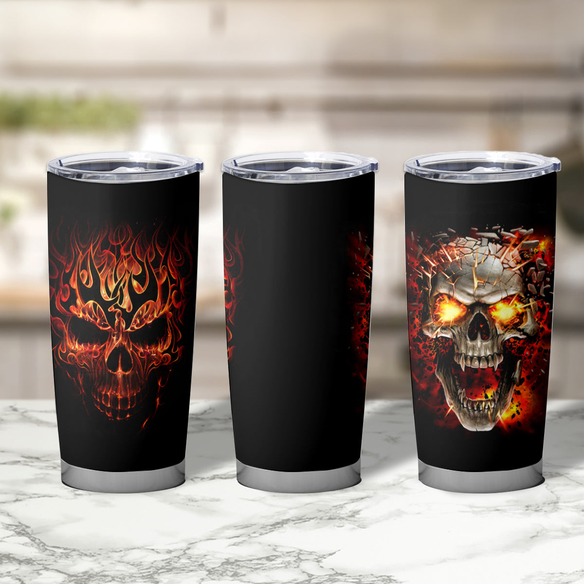 Skull Tumbler Cup Fire Skull Tattoo Scream - Wonder Print Shop