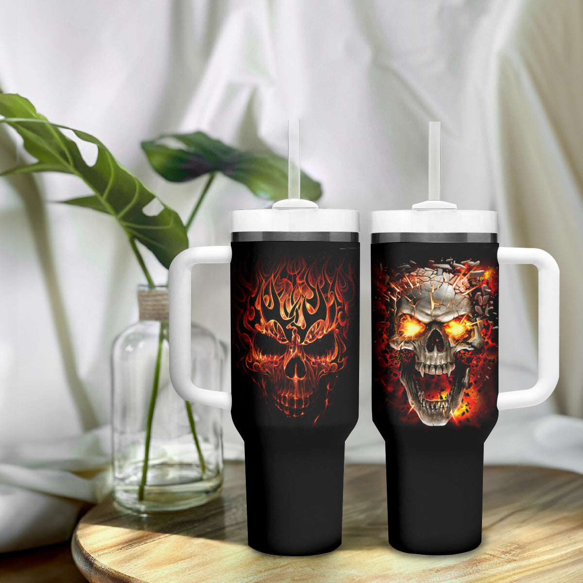 Skull Tumbler With Handle Fire Skull Tattoo Scream - Wonder Print Shop