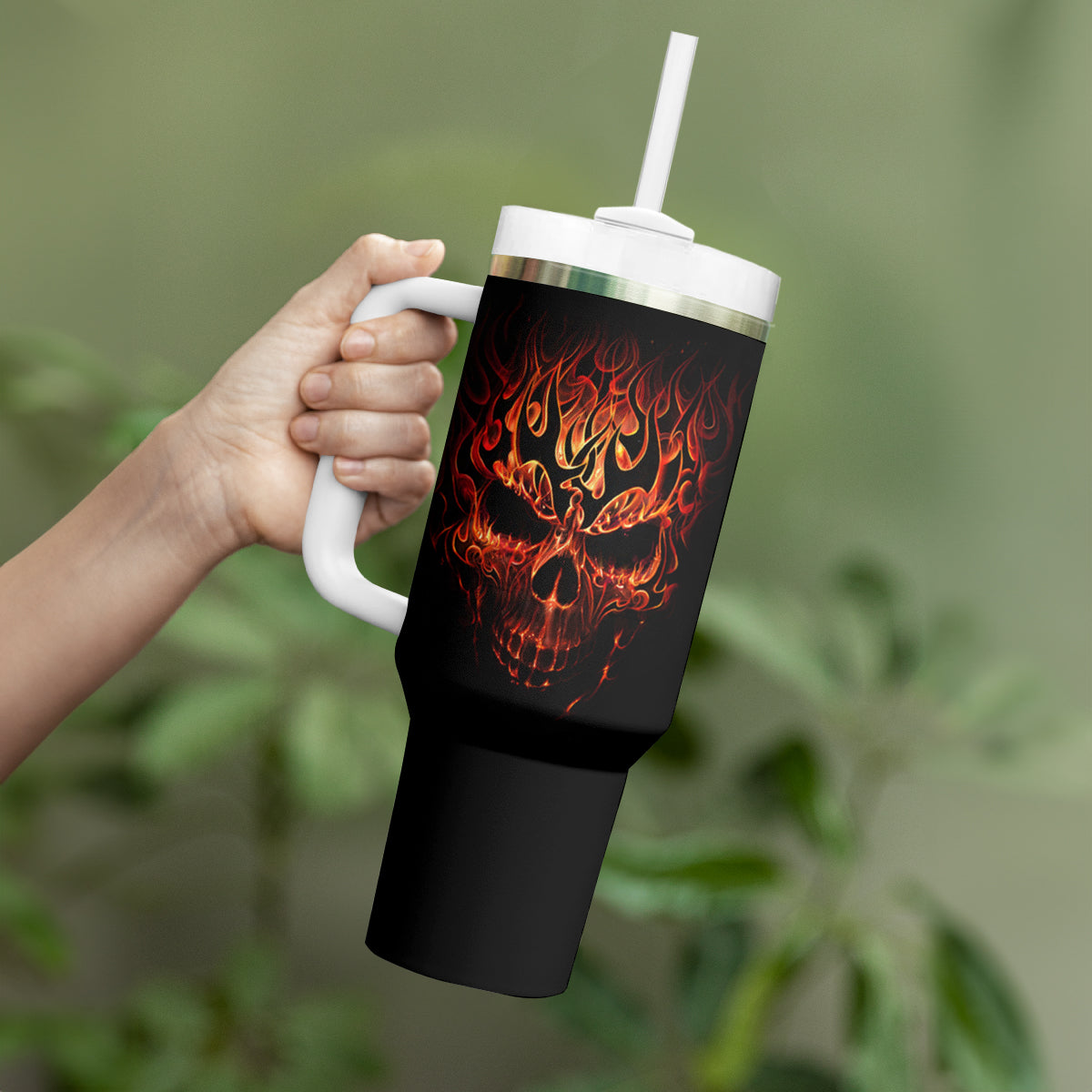 Skull Tumbler With Handle Fire Skull Tattoo Scream - Wonder Print Shop