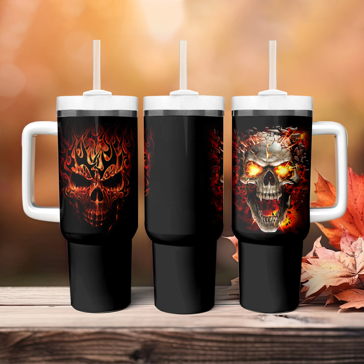Skull Tumbler With Handle Fire Skull Tattoo Scream - Wonder Print Shop