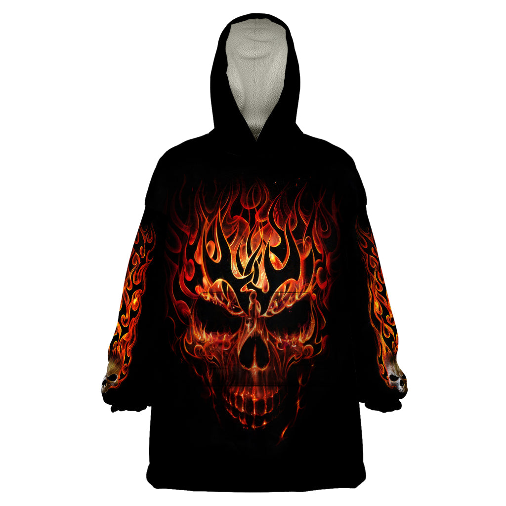 Skull Wearable Blanket Hoodie Fire Skull Tattoo Scream - Wonder Print Shop