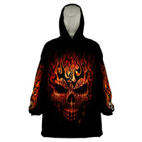 Skull Wearable Blanket Hoodie Fire Skull Tattoo Scream - Wonder Print Shop