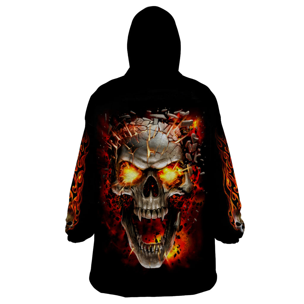 Skull Wearable Blanket Hoodie Fire Skull Tattoo Scream - Wonder Print Shop