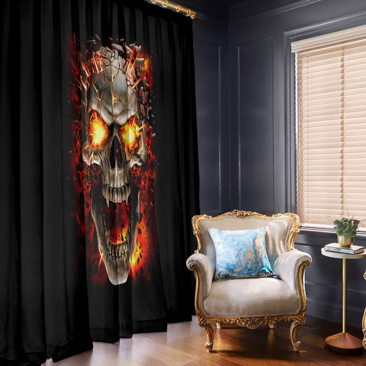 Skull Window Curtain Fire Skull Tattoo Scream - Wonder Print Shop