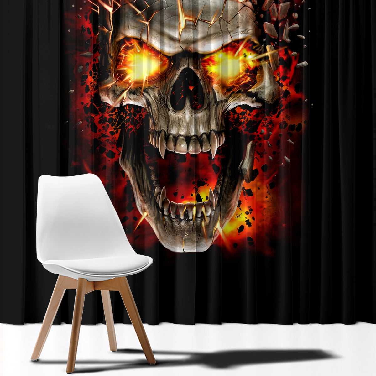 Skull Window Curtain Fire Skull Tattoo Scream - Wonder Print Shop