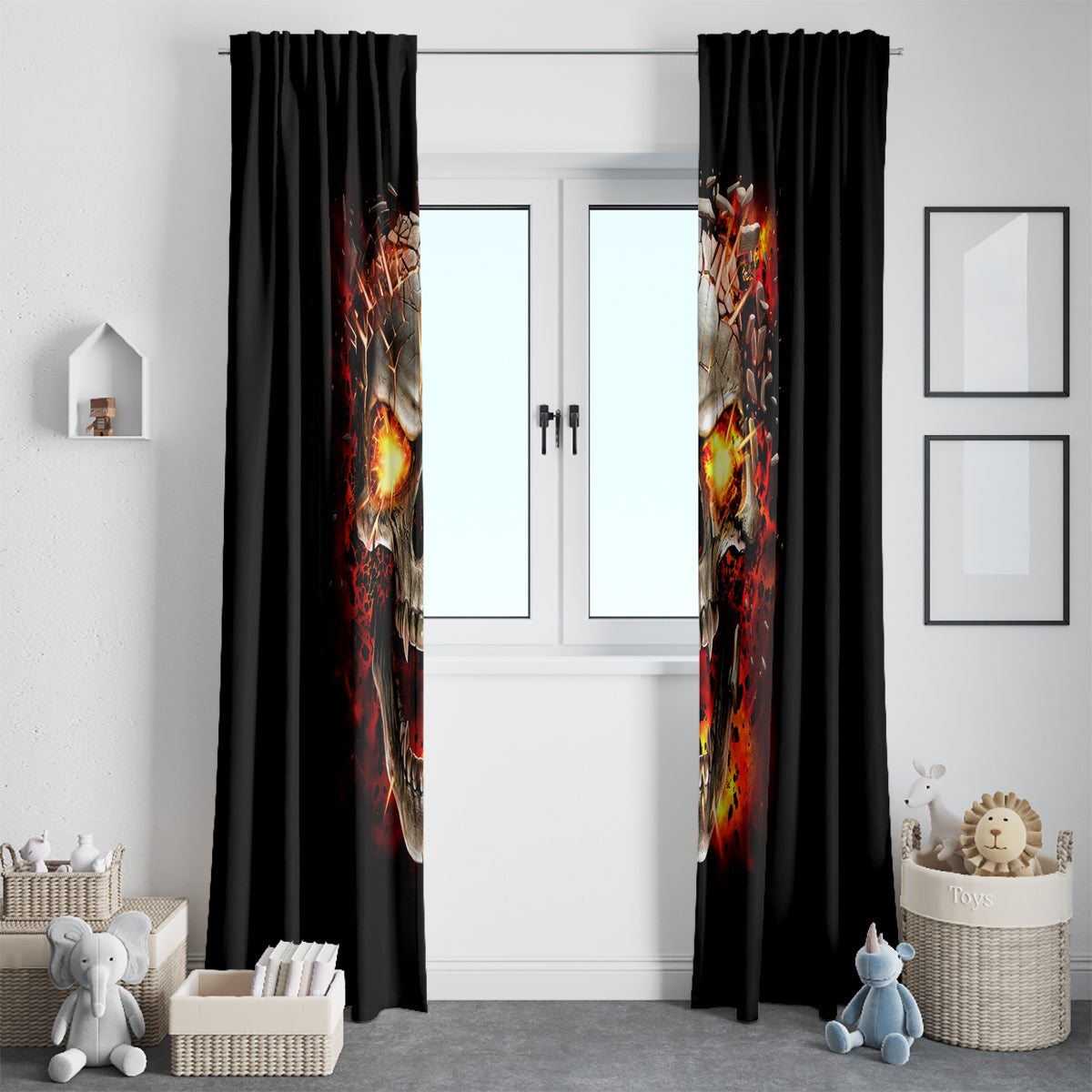 Skull Window Curtain Fire Skull Tattoo Scream - Wonder Print Shop