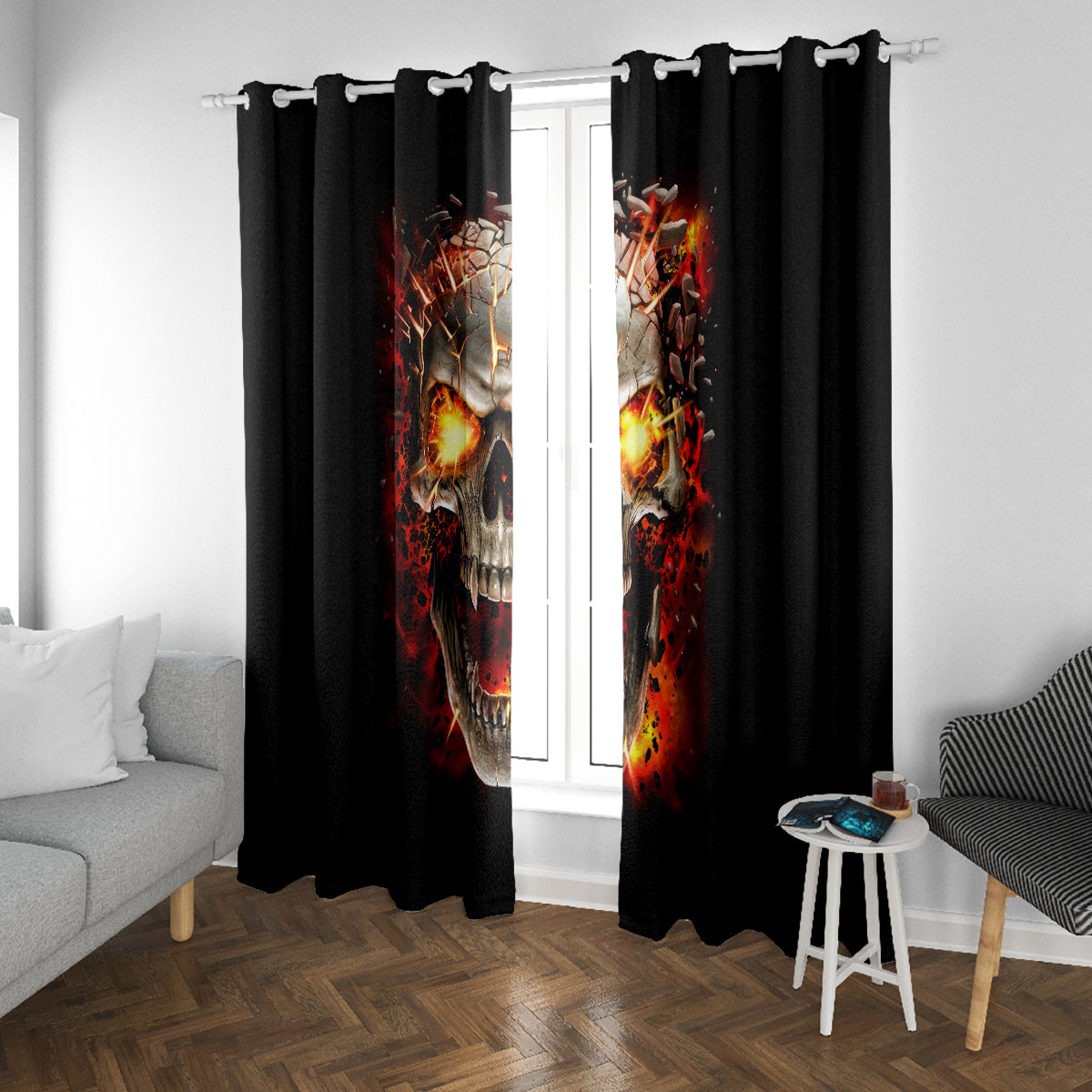 Skull Window Curtain Fire Skull Tattoo Scream - Wonder Print Shop