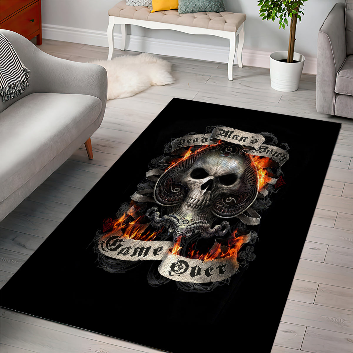 Skull Area Rug Gambling Death Fire - Wonder Print Shop