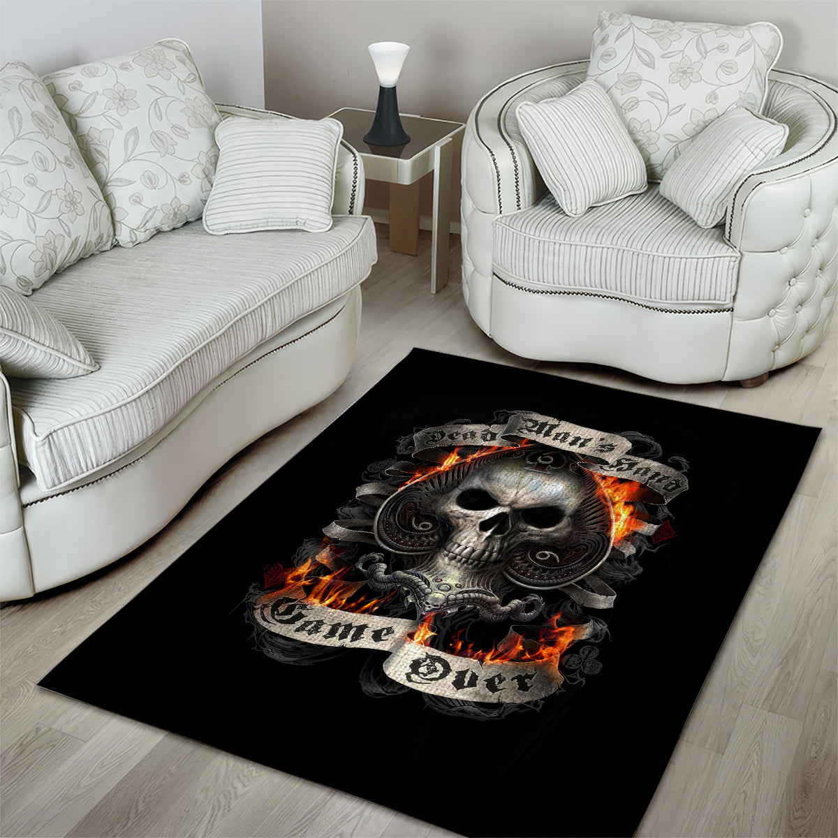 Skull Area Rug Gambling Death Fire - Wonder Print Shop
