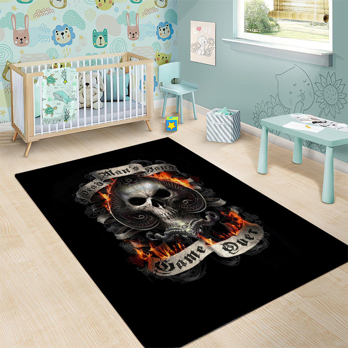 Skull Area Rug Gambling Death Fire - Wonder Print Shop