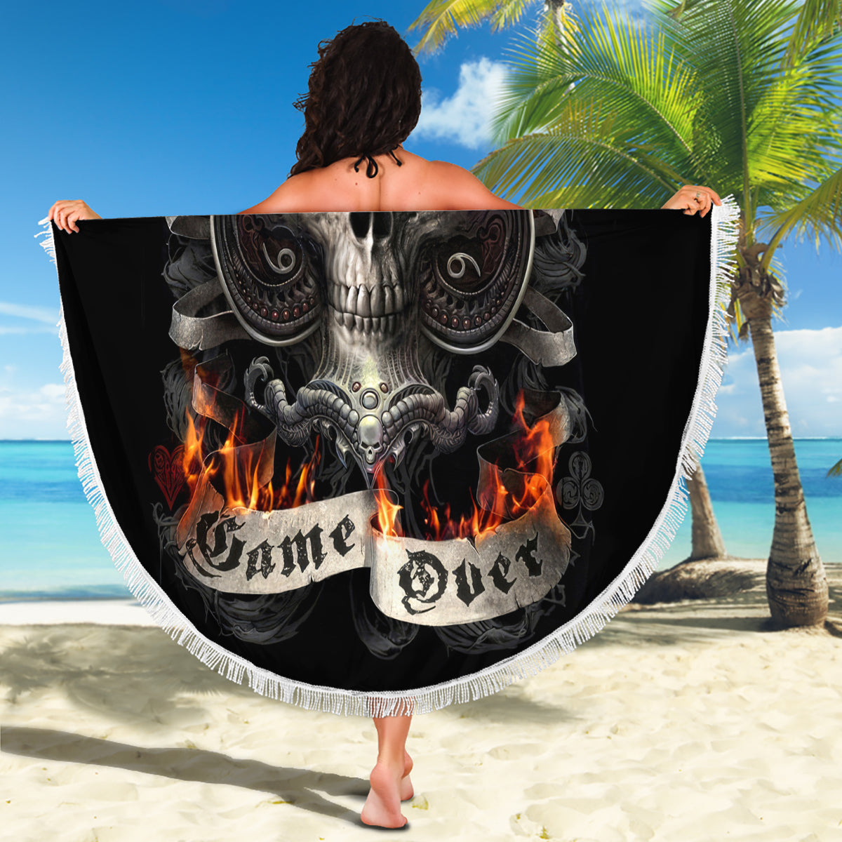 Skull Beach Blanket Gambling Death Fire - Wonder Print Shop