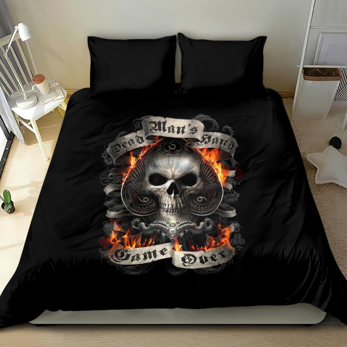 Skull Bedding Set Gambling Death Fire - Wonder Print Shop
