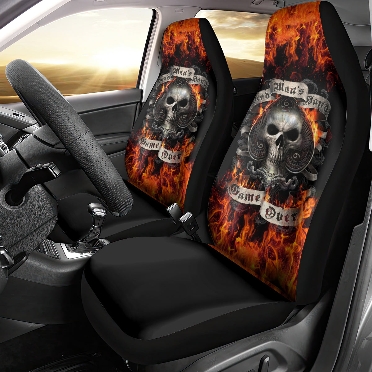 Skull Car Seat Cover Gambling Death Fire - Wonder Print Shop