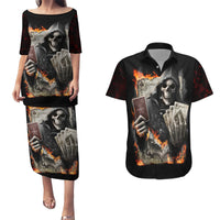 Skull Couples Matching Puletasi Dress and Hawaiian Shirt Gambling Death Fire - Wonder Print Shop