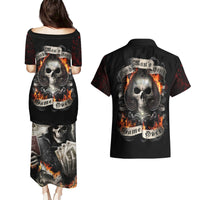 Skull Couples Matching Puletasi Dress and Hawaiian Shirt Gambling Death Fire - Wonder Print Shop