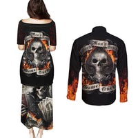Skull Couples Matching Puletasi Dress and Long Sleeve Button Shirts Gambling Death Fire - Wonder Print Shop