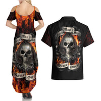Skull Couples Matching Summer Maxi Dress and Hawaiian Shirt Gambling Death Fire - Wonder Print Shop