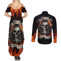 Skull Couples Matching Summer Maxi Dress and Long Sleeve Button Shirts Gambling Death Fire - Wonder Print Shop