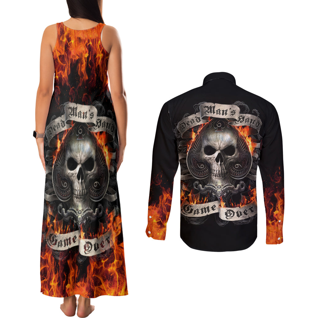 Skull Couples Matching Tank Maxi Dress and Long Sleeve Button Shirts Gambling Death Fire - Wonder Print Shop