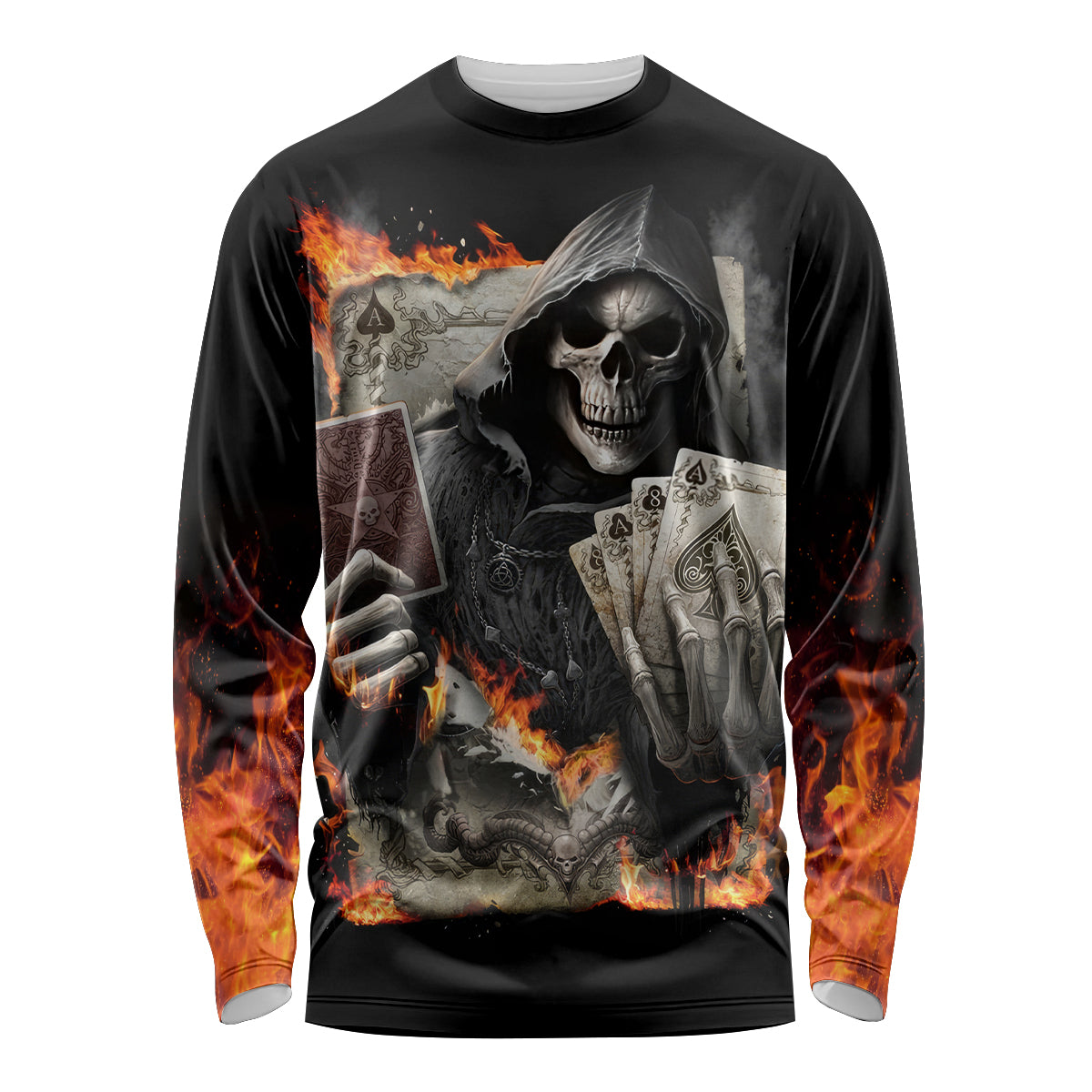 Skull Long Sleeve Shirt Gambling Death Fire - Wonder Print Shop