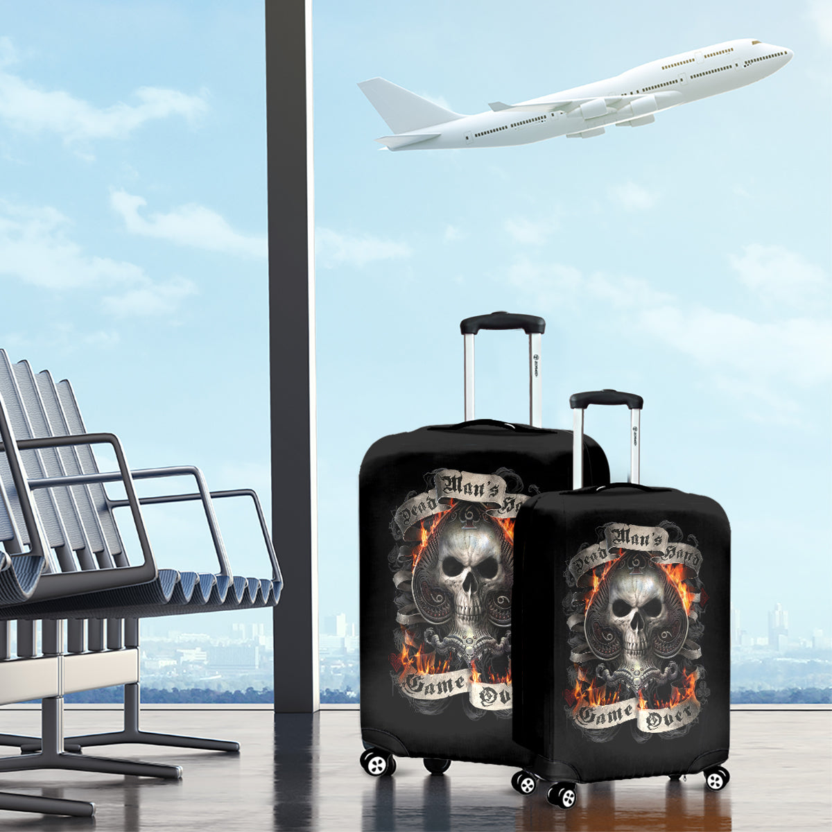 Skull Luggage Cover Gambling Death Fire - Wonder Print Shop