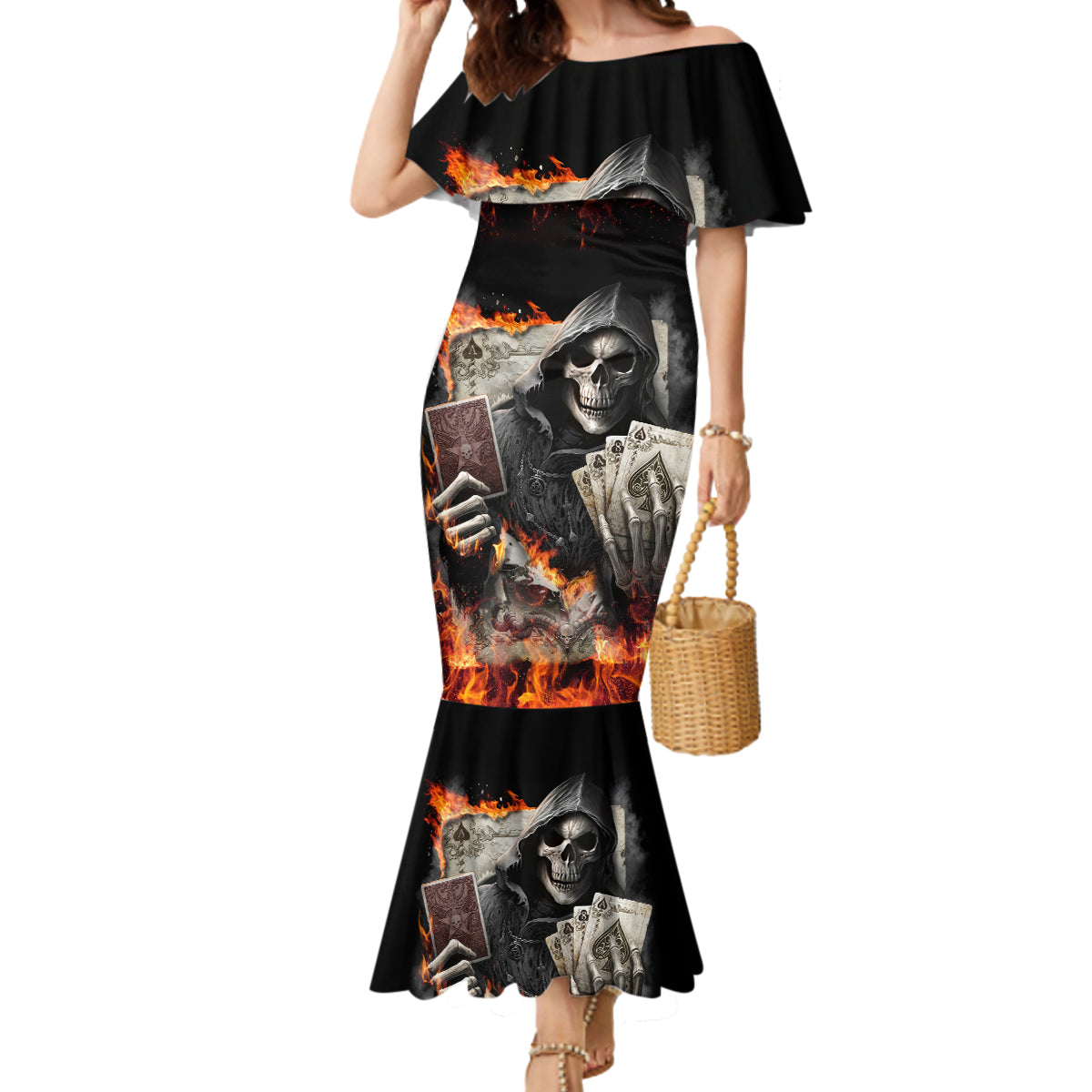 Skull Mermaid Dress Gambling Death Fire - Wonder Print Shop