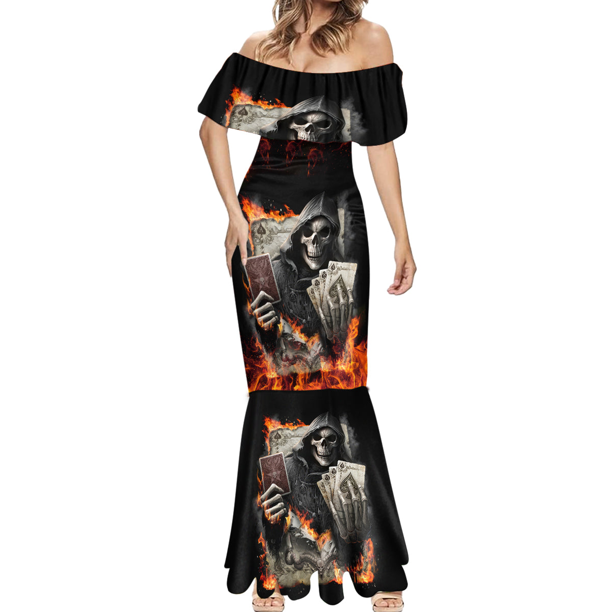 Skull Mermaid Dress Gambling Death Fire - Wonder Print Shop
