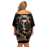 Skull Off Shoulder Short Dress Gambling Death Fire - Wonder Print Shop