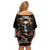 Skull Off Shoulder Short Dress Gambling Death Fire - Wonder Print Shop