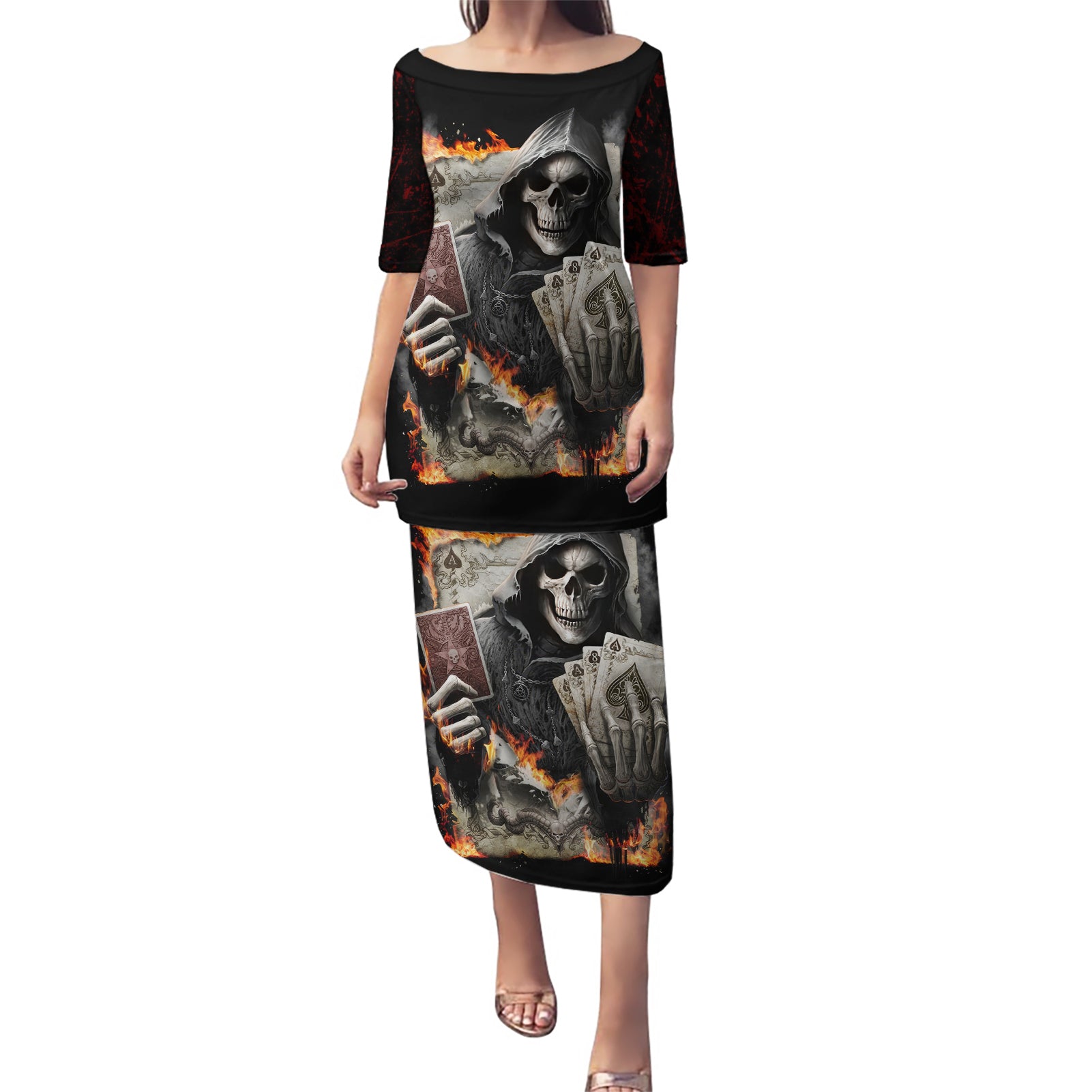 Skull Puletasi Gambling Death Fire - Wonder Print Shop