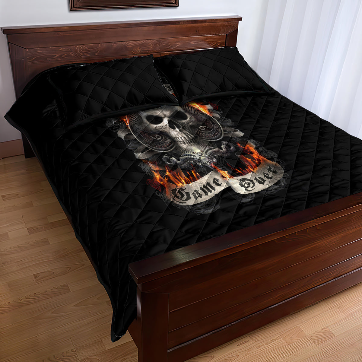 Skull Quilt Bed Set Gambling Death Fire - Wonder Print Shop