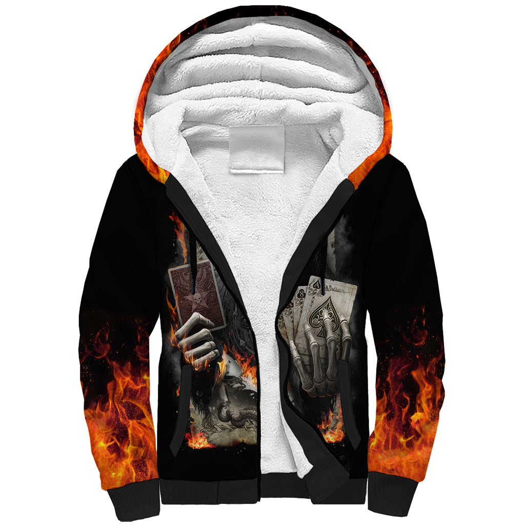 Skull Sherpa Hoodie Gambling Death Fire - Wonder Print Shop